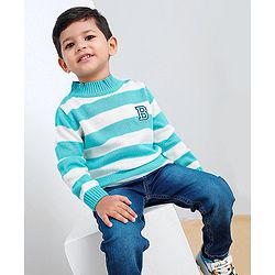 Babyhug Full Sleeves Stripes Sweater - Blue