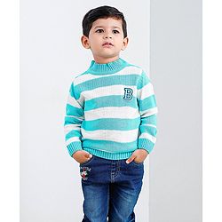 Babyhug Full Sleeves Stripes Sweater - Blue