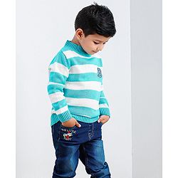 Babyhug Full Sleeves Stripes Sweater - Blue