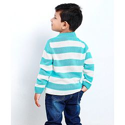 Babyhug Full Sleeves Stripes Sweater - Blue