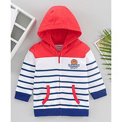 Babyhug Full Sleeves Hooded Striped Sweatshirt - Red