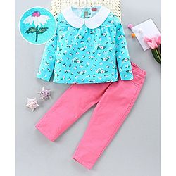 Babyhug Full Sleeves Top & Full Length Jeans - Blue Pink
