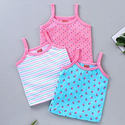 Babyhug Singlet Sleeves 100% Cotton Slips Strawberry Print Pack of 3 - Pink Blue