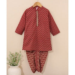 Babyhug Full Sleeves Kurta and Dhoti Set - Maroon Beige