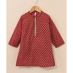 Babyhug Full Sleeves Kurta and Dhoti Set - Maroon Beige