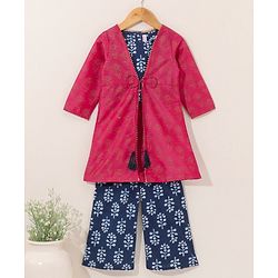 Babyhug Full Sleeves Top and Palazzo Pant with Shrug - Blue Pink