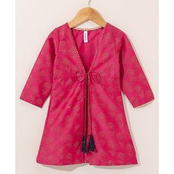 Babyhug Full Sleeves Top and Palazzo Pant with Shrug - Blue Pink