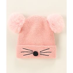 Babyhug Woollen Cap with Muffler Pink - Diameter 9 cm