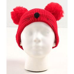 Babyhug Woollen Cap with Muffler - Red