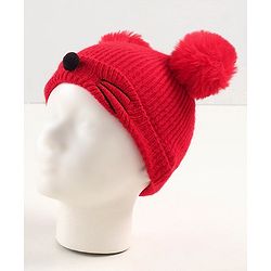 Babyhug Woollen Cap with Muffler - Red