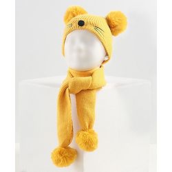 Babyhug Woollen Cap with Muffler Yellow - Diameter 11 cm