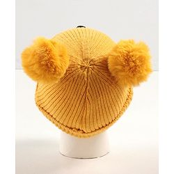 Babyhug Woollen Cap with Muffler Yellow - Diameter 11 cm