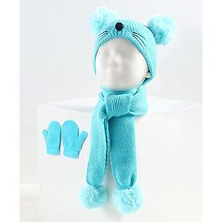 Babyhug Woollen Cap with Muffler Blue - Diameter 9 cm