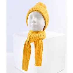 Babyhug Woollen Cap with Muffler Yellow - Diameter 11.5 cm