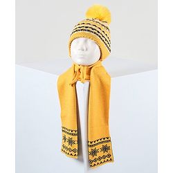 Babyhug Woolen Cap and Scarf Yellow - Cap Diameter