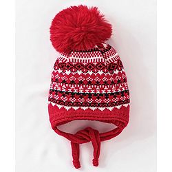 Babyhug Woolen Cap, Mittens and Scarf Red - Cap Diameter 9. 5 cm