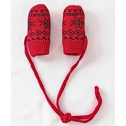 Babyhug Woolen Cap, Mittens and Scarf Red - Cap Diameter 9. 5 cm