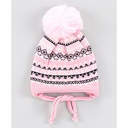 Babyhug Woollen Jacuard Cap with Scarf Yellow - Diameter 7 cm