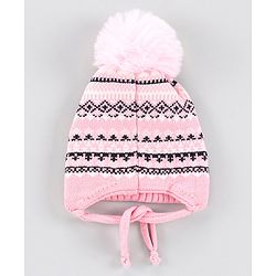 Babyhug Woollen Jacuard Cap with Scarf Yellow - Diameter 7 cm