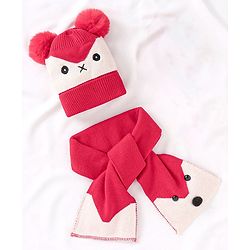 Babyhug Woollen Cap and Muffler Set Red - Diameter 9 cm