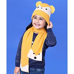 Babyhug Cap & Muffler Set Yellow - Cap Diameter 9.5 cm