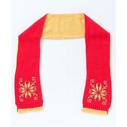 Babyhug Woollen Cap with Muffler & Mittens Red - Diameter 7 cm