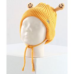 Babyhug Cable Knit Cap with Muffler and MIttens - Yellow