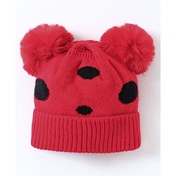 Babyhug Woollen Cap with Muffler Red - Diameter 10 cm