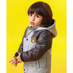 Babyhug Full Sleeves Hooded Padded Jacket Tiger Embroidery - Grey