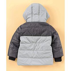 Babyhug Full Sleeves Hooded Padded Jacket Tiger Embroidery - Grey