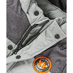 Babyhug Full Sleeves Hooded Padded Jacket Tiger Embroidery - Grey