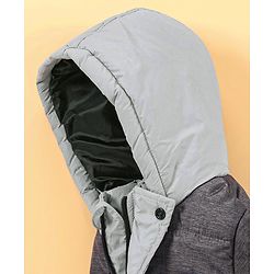 Babyhug Full Sleeves Hooded Padded Jacket Tiger Embroidery - Grey