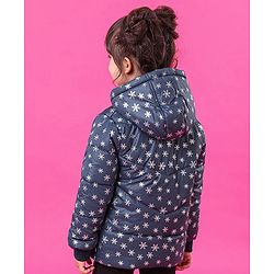 Babyhug Full Sleeves Hooded Padded Jacket Snowflakes Print - Navy Blue