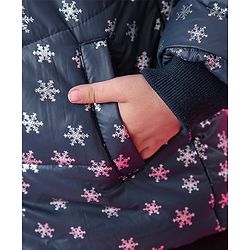 Babyhug Full Sleeves Hooded Padded Jacket Snowflakes Print - Navy Blue