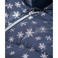 Babyhug Full Sleeves Hooded Padded Jacket Snowflakes Print - Navy Blue
