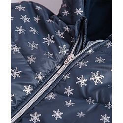 Babyhug Full Sleeves Hooded Padded Jacket Snowflakes Print - Navy Blue