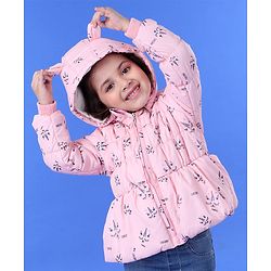 Babyhug Hooded Full Sleeves Padded Jacket with 3D Ears - Pink