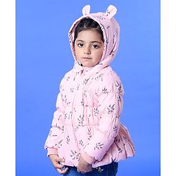 Babyhug Hooded Full Sleeves Padded Jacket with 3D Ears - Pink