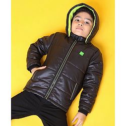Babyhug Full Sleeves Hooded Quilted Jacket - Black