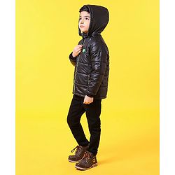 Babyhug Full Sleeves Hooded Quilted Jacket - Black