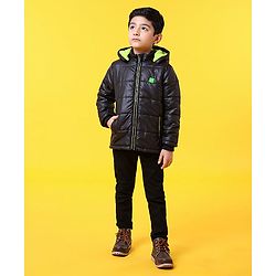 Babyhug Full Sleeves Hooded Quilted Jacket - Black