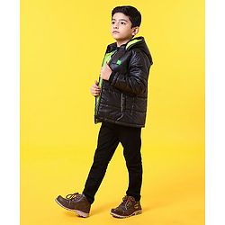 Babyhug Full Sleeves Hooded Quilted Jacket - Black