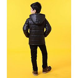 Babyhug Full Sleeves Hooded Quilted Jacket - Black