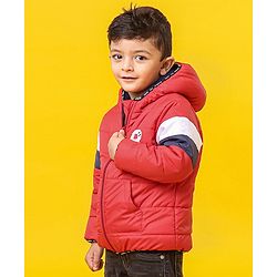 Babyhug Full Sleeves Hooded Padded Jacket Alphabet B Patch - Red