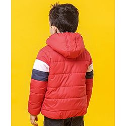 Babyhug Full Sleeves Hooded Padded Jacket Alphabet B Patch - Red