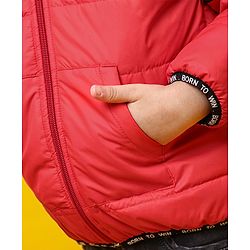 Babyhug Full Sleeves Hooded Padded Jacket Alphabet B Patch - Red