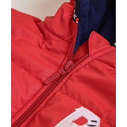Babyhug Full Sleeves Hooded Padded Jacket Alphabet B Patch - Red