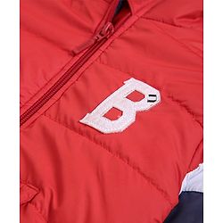 Babyhug Full Sleeves Hooded Padded Jacket Alphabet B Patch - Red