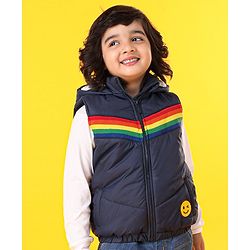 Babyhug Sleeveless Striped Jacket - Navy Blue