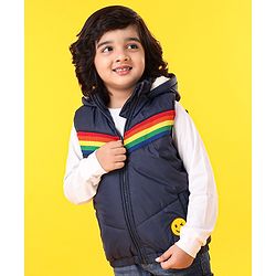 Babyhug Sleeveless Striped Jacket - Navy Blue